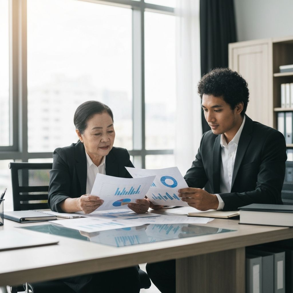 Equipo de profesionales financieros trabajando en análisis de datos para familias empresarias