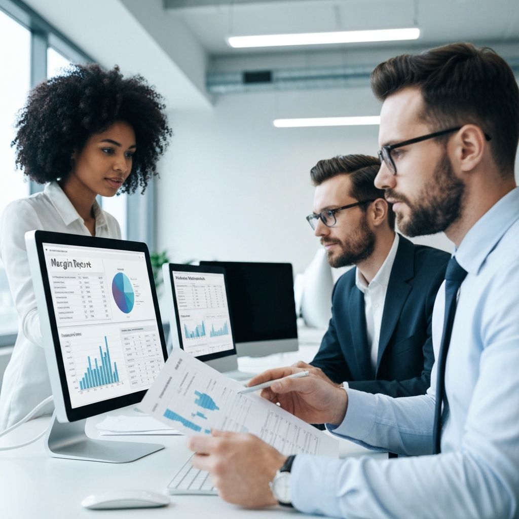 Equipo analizando estructura empresarial y márgenes de rentabilidad